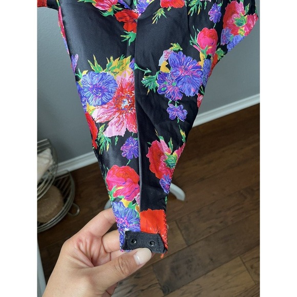 California Dynasty Small 4/6 Silky Floral Black Romper Teddy Bodysuit VTG 80s - Picture 5 of 9